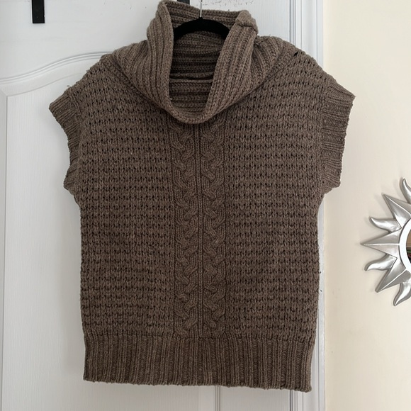 TATUM LADIES BROWN GRAY WOOL COWL NECK RENTRA SWEATER-L - Picture 2 of 10